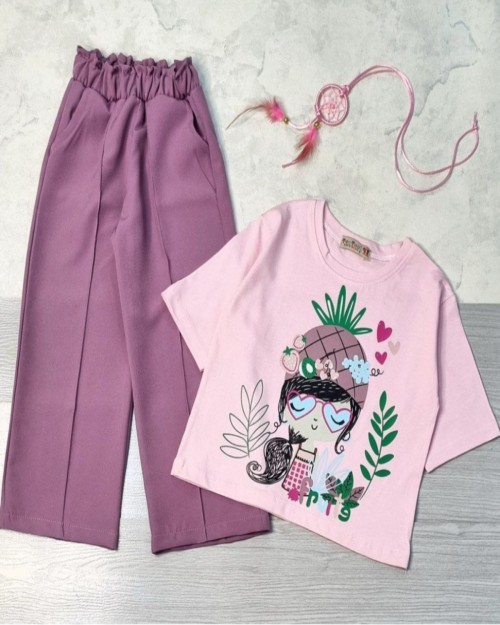  تیشرت وشلوار دخترانه باگردنبند ست 