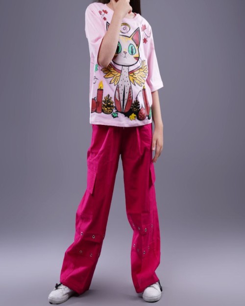  تیشرت و شلوار بگ‌ کارگو گربه 