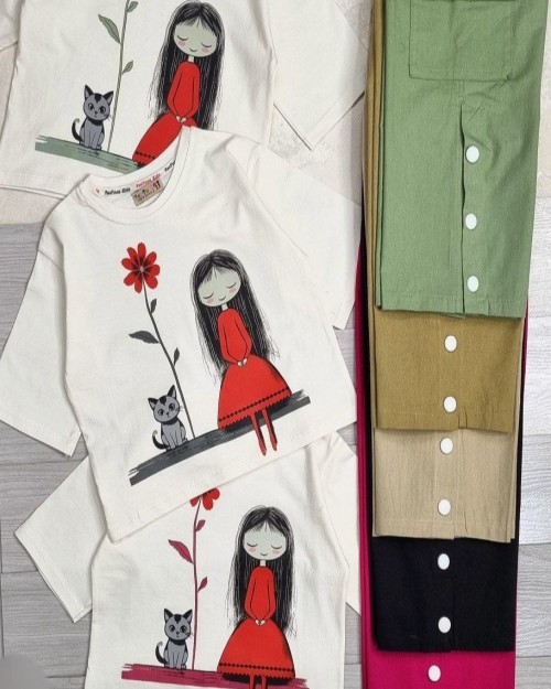  تیشرت و شلوار کارگو بغل دکمه 