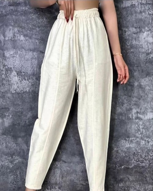  شلوار مام خمره ای لینِن 