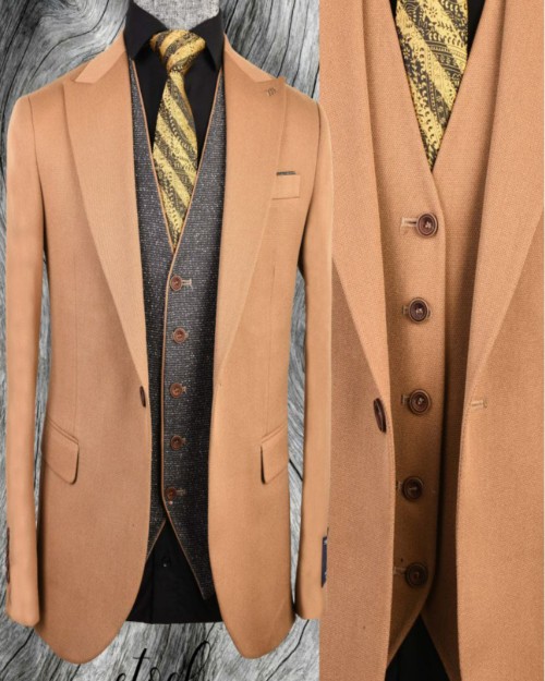  کت و شلوار یقه بلیزر تک دکمه دوچاک 