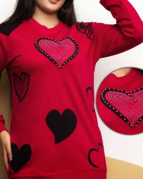  بلوز چاپ و نگین برجسته قلب 