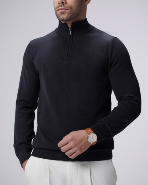  بافت نیم زیپ یقه ایستاده 